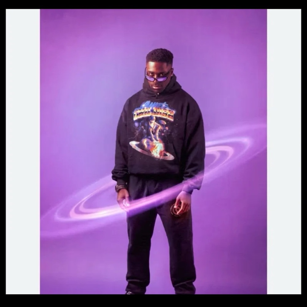 Childish Planet Hoodie Oversize Black Graphic Print UFO size Large